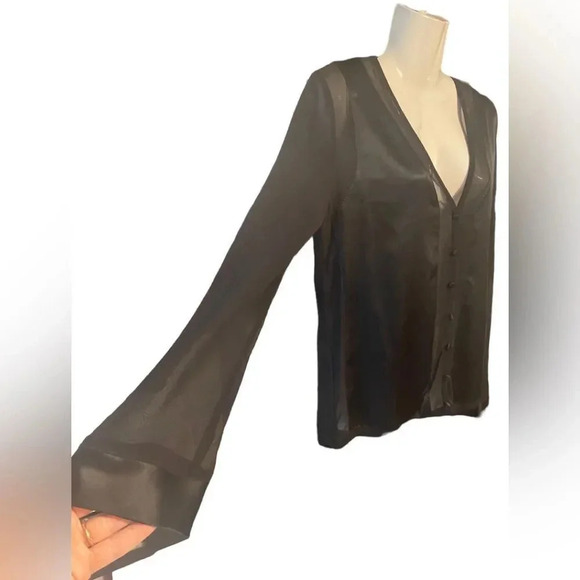 Unbranded Satin Button Down Cardigan with Silk Sheer Panels - Picture 3 of 9